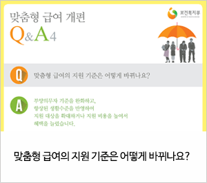 맞춤형 급여 개편 Q&A4 맞춤형 급여의 지원 기준은 어떻게 바뀌나요?