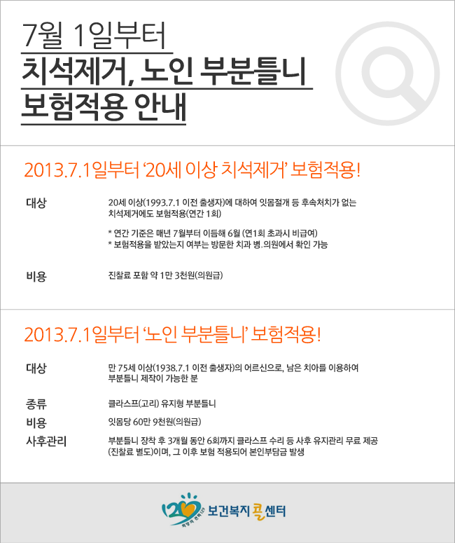 7월 1일부터 치석제거, 노인 부분틀니 보험적용 됩니다.